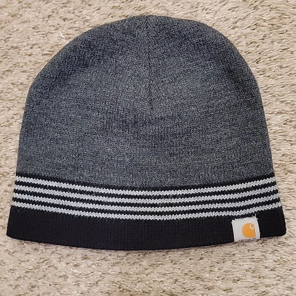 Carhartt Heather Grey Striped Beanie - Picture 4 of 4